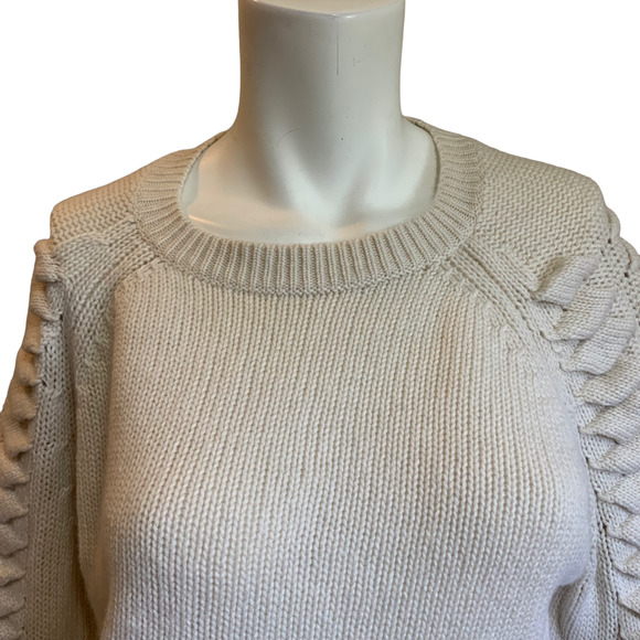 Zoe Jordan Cream Cashmere Wool Blend Crew Neck Cable Knit Design Arms sz S/M - Picture 5 of 8